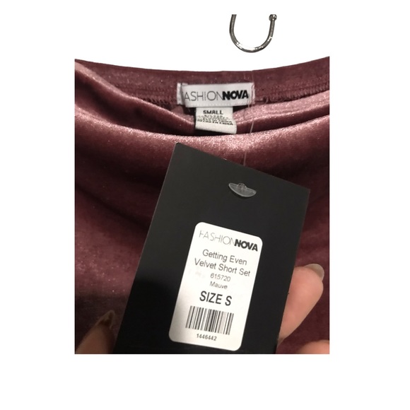 New Fashion Nova | mauve pink velour 2 piece set coord set tube top biker shorts - Picture 7 of 10